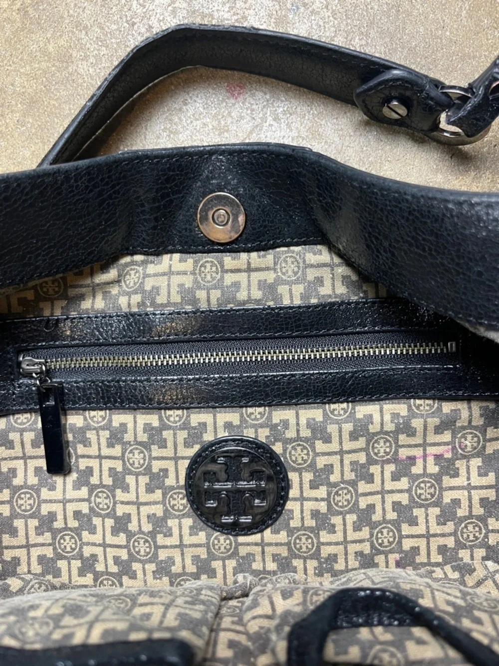 Tory Burch Cracked Leather Hobo Shoulder Bag with Gunmetal Hardware